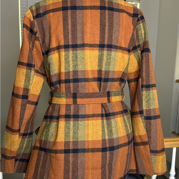 Stylish Plaid Belted Women's Blazer Jacket Coat Small Medium EUC Wool Blend - Picture 5 of 10